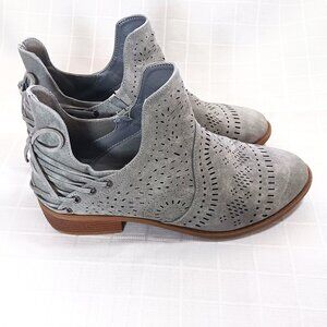 Jolimall Grey Faux Leather Booties with Ties at Heel Size 7M